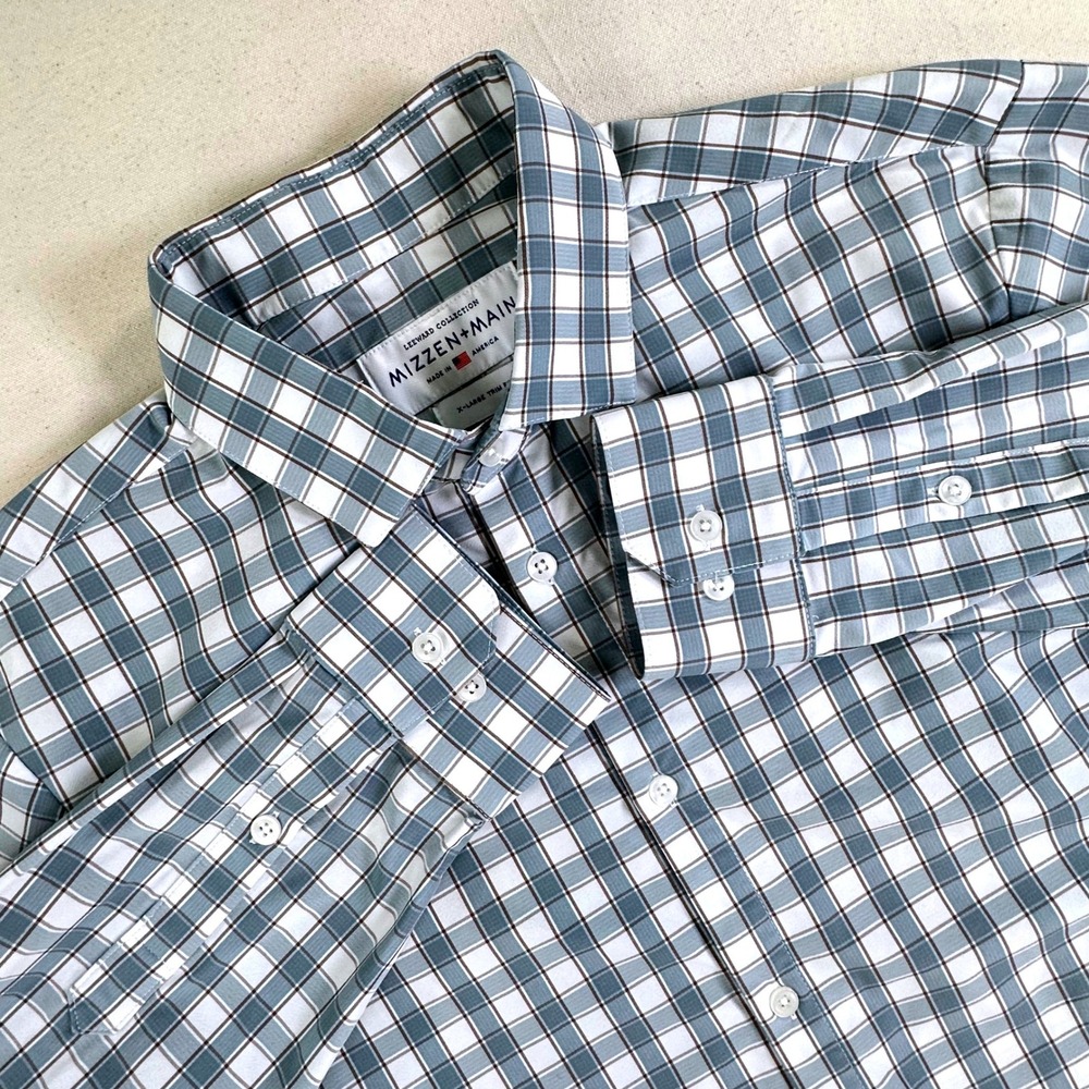Mizzen+Main Leeward Collection Trim Fit Plaid Button Down Shirt Blue Mens XL